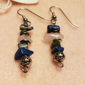 Sodalite & Rose Quartz with Silver Beaded Earrings